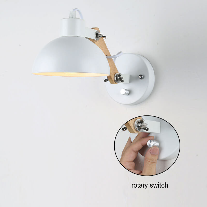 Lámpara de Pared de 1 Luz con Brazo de Madera Ajustable en Semicírculo de Hierro Nórdico Moderno 