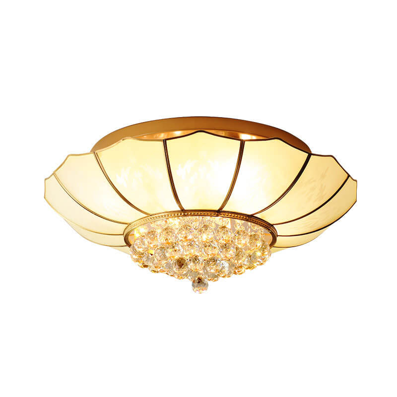 European Luxury Brass Glass Shell Crystal Beads 4/6 Light Semi-Flush Mount Ceiling Light