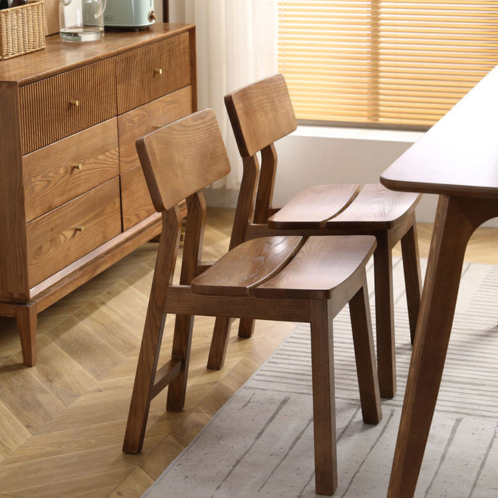 Chaise de salle à manger contemporaine en bois de frêne nordique avec dossier carré rectangulaire pour salle à manger 