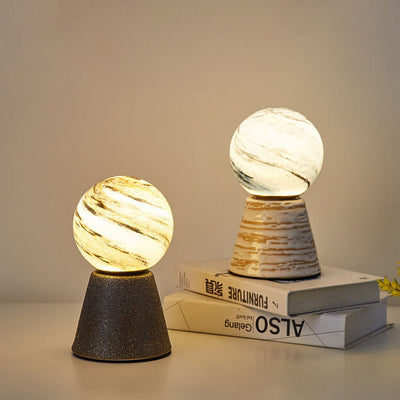 Modern Creative Orb Moon Ceramic Glass USB LED Night Light Table Lamp