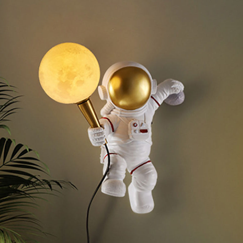 Zeitgenössische kreative Cartoon Astronaut Harz ABS 1-Licht Wandleuchte Lampe für Schlafzimmer 