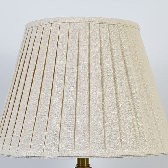Traditional Chinese Round Ceramic Hardware Fabric Print Pleated Lampshade 1-Light Table Lamp For Bedroom