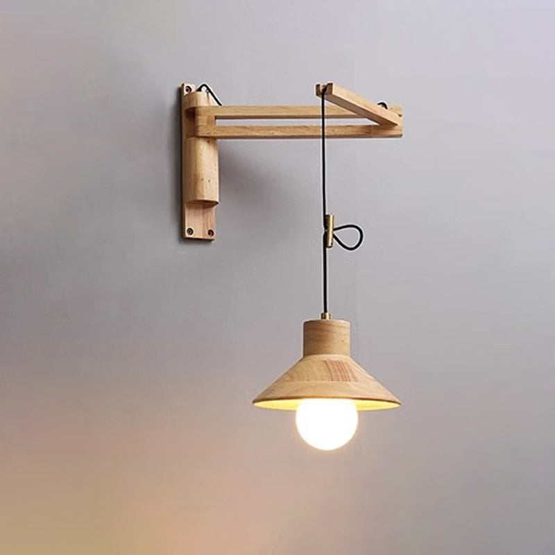 Zeitgenössische Retro Holz Kegel Schüssel 1-Licht Wand Leuchte Lampe F Zeitgenössische Retro Holz Kegel Schüssel 1-Licht Wand Leuchte Lampe F