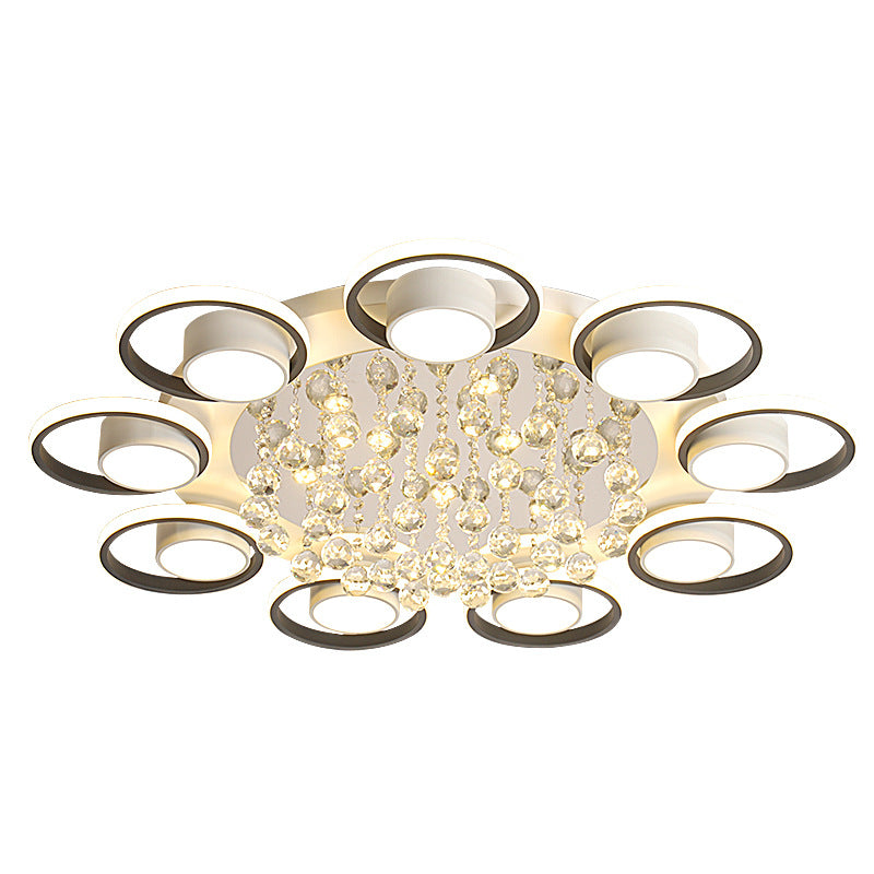 Luminaire de plafond LED moderne en fer avec abat-jour en acrylique en forme de cercle et cristal pour salon 