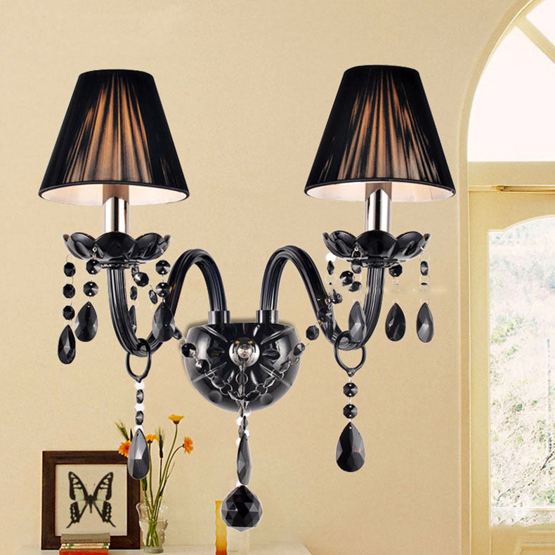 Traditional European Round Table Petal Shaped Crystal Glass 1/2 Light Wall Sconce Lamp For Living Room