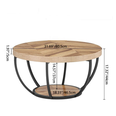 Mesa de café moderna de lujo redonda de tablero de densidad de acero con 1 estante para sala de estar 