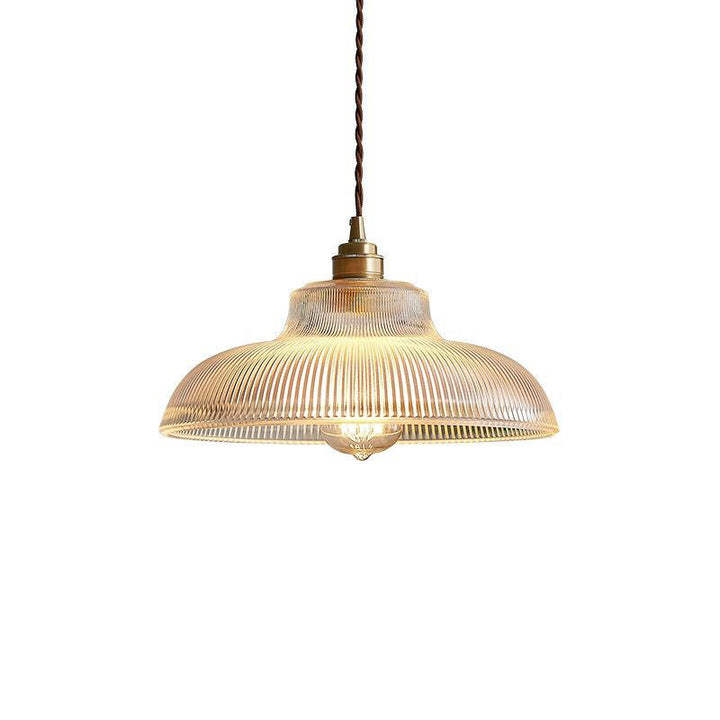 Traditional Japanese Wood Brass Glass Semicircular Loudspeaker 1-Light Pendant Light For Dining Room