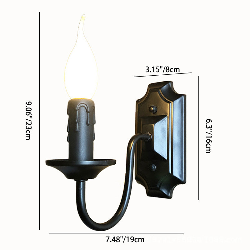 Traditional Rustic Iron Candlestick Holder 1-Light Wall Sconce Lamp For Hallway