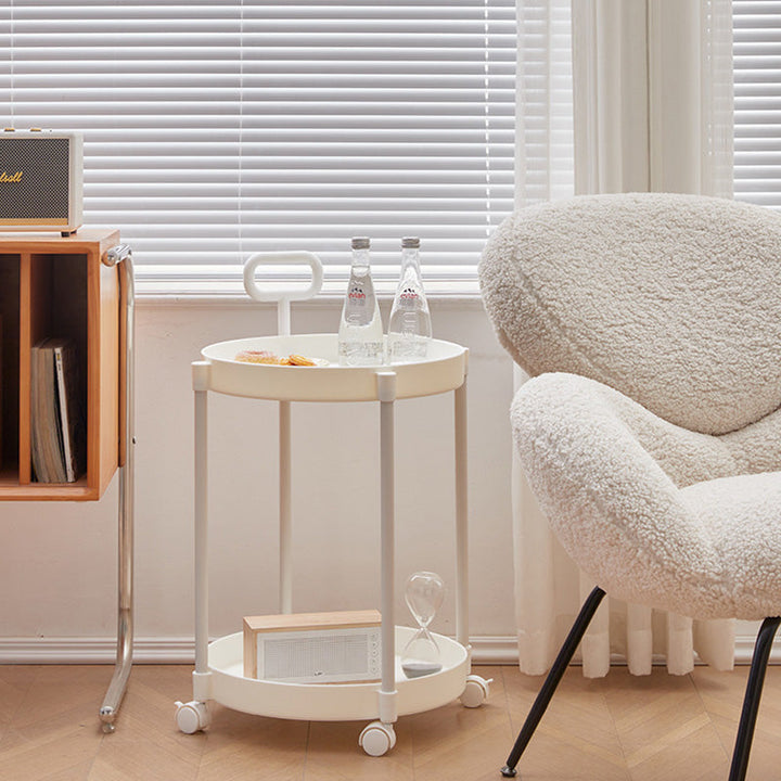 Moderner minimalistischer runder Couchtisch aus PP und Carbonstahl, drehbar, mit zwei Ebenen, für das Wohnzimmer 
