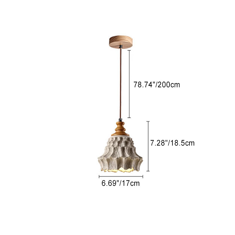 Traditionelle Vintage Holz Wellbeton Schatten 1-Licht Pendelleuchte für Wohnzimmer 