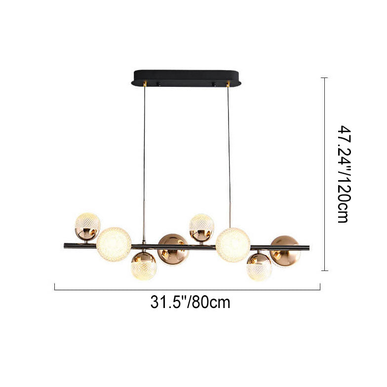 Modern Luxury Acrylic Spherical Iron Rod LED Island Light Chandelier