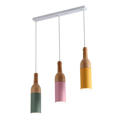 Nordic Modern Minimalist Wine Bottle Aluminum Iron Solid Wood 3-Light Island Light Chandelier