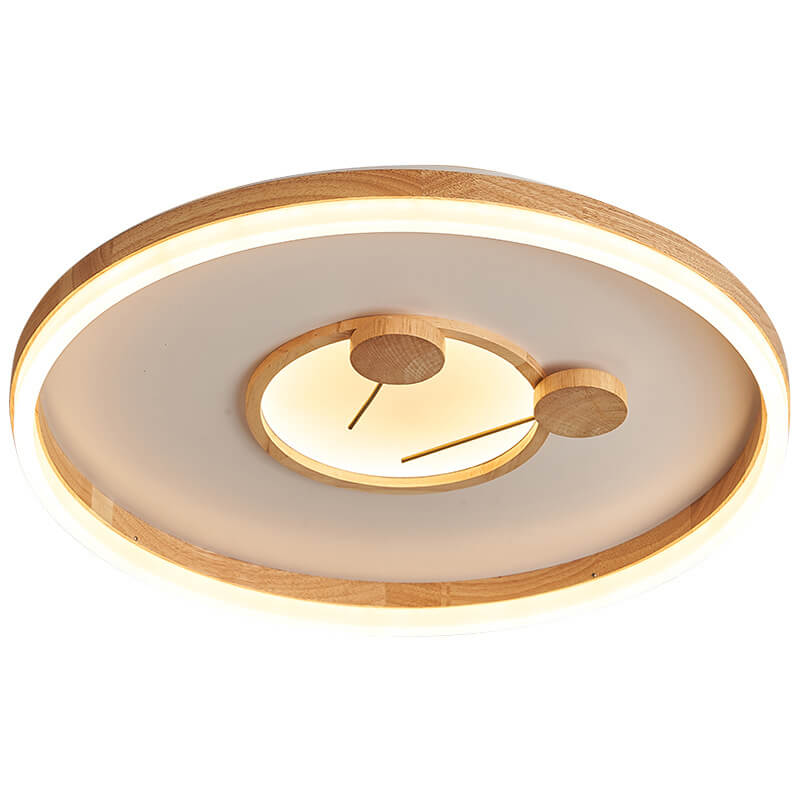 Traditional Japanese Cartoon Round Iron Wood Acrylic LED Flush Mount Ceiling Light For Living Room