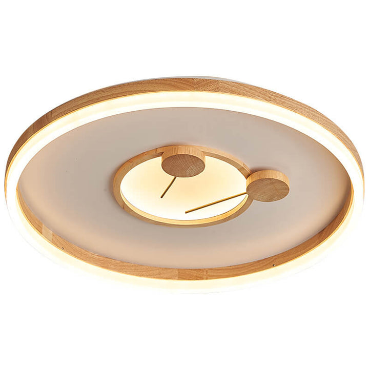 Traditional Japanese Cartoon Round Iron Wood Acrylic LED Flush Mount Ceiling Light For Living Room