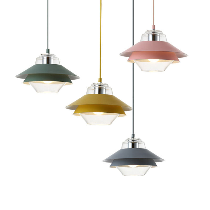 Suspension lumineuse contemporaine nordique ronde en verre et fer à 1 lumière pour salon 