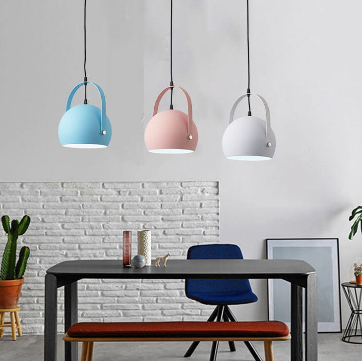 Contemporary Nordic Macaron Aluminum Semicircle 1-Light Pendant Light for Living Room