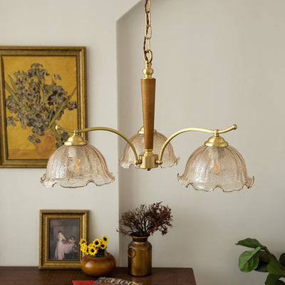 Traditional Vintage Petals All Copper Log Glass 3/5 Light Chandelier For Living Room