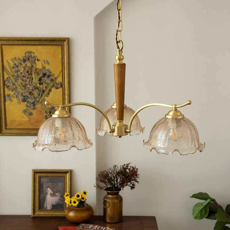 Traditional Vintage Petals All Copper Log Glass 3/5 Light Chandelier For Living Room