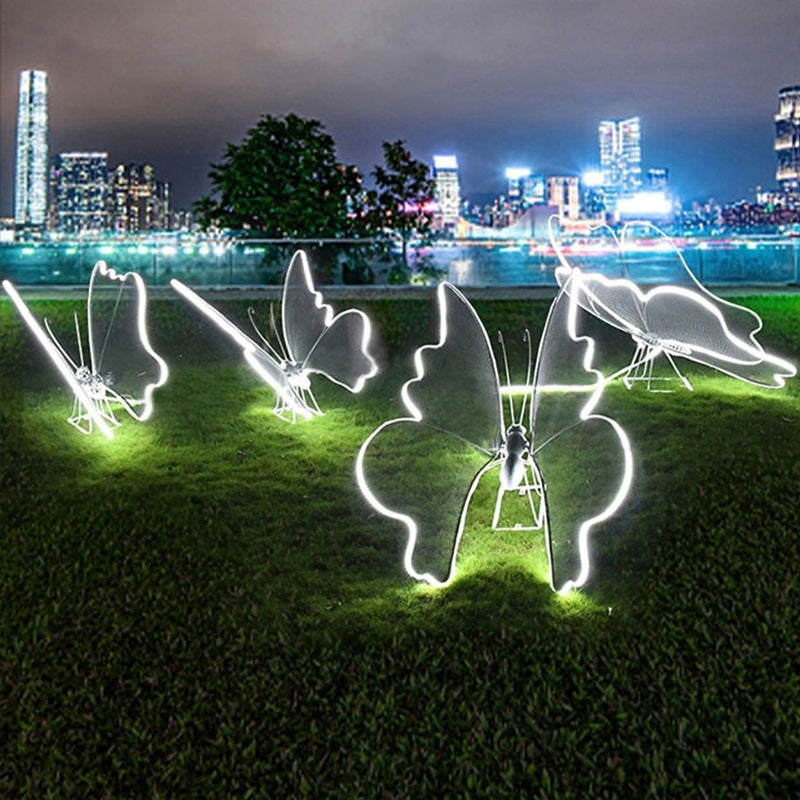 إضاءة خارجية LED على شكل فراشة من الألياف الزجاجية العازلة للماء بأسلوب آرت ديكو الحديث للحديقة 