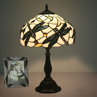 Mediterrane Vintage Tiffany Glasmalerei 1-flammige Tischlampe 