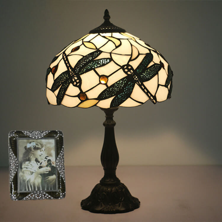 Vintage Tiffany Resin Animal Dragonfly Stained Glass 1-Light Table Lamp