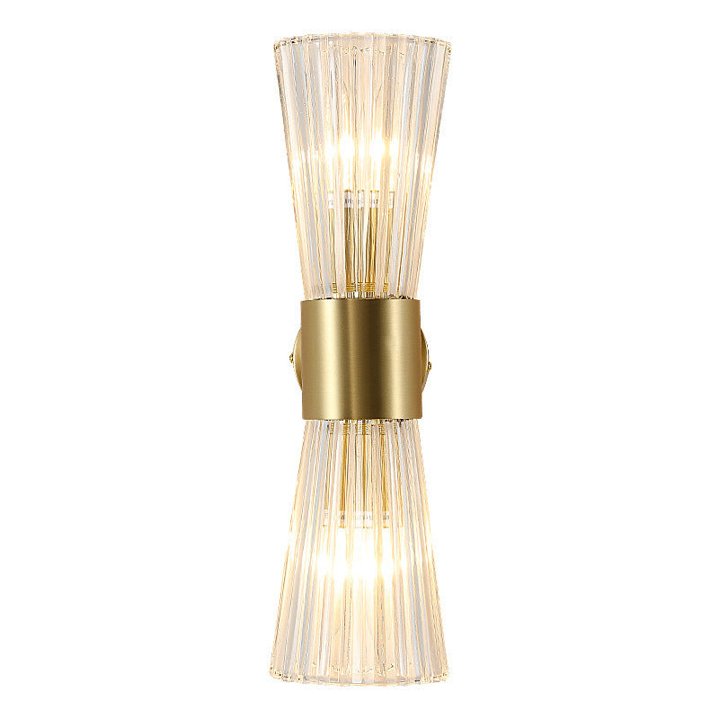 Lámpara de Aplique de Pared Contemporánea de Lujo con Cristal Acanalado Luminosa de 2 Luces para Dormitorio 