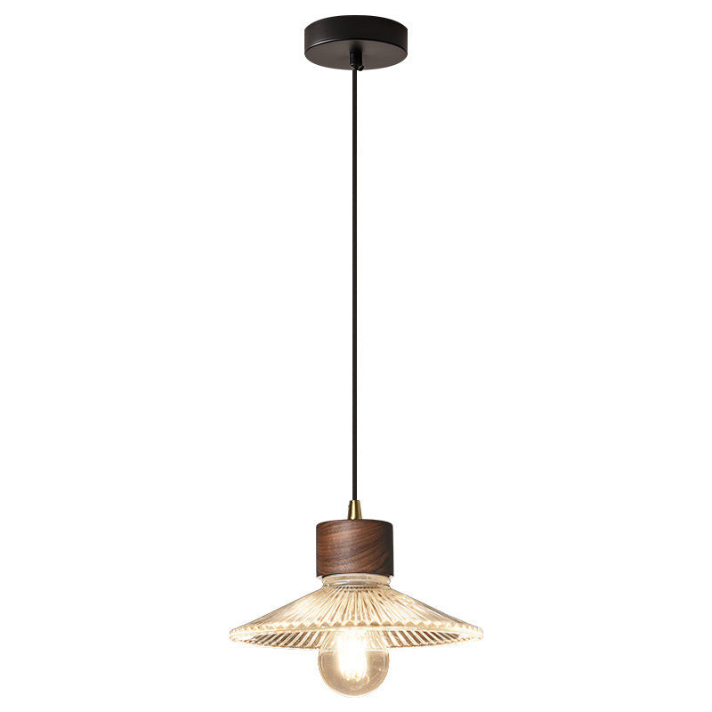Traditionelle chinesische Pendelleuchte aus Eisen, Walnuss und Glas, konisch, schirmförmig, 1 Licht, für Esszimmer 