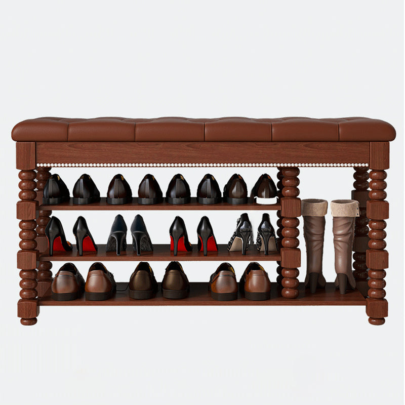 Contemporary Scandinavian Rectangular PU Leather Rubberwood Plywood Shoe Storage 3-Shelf For Entryways