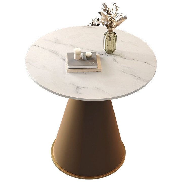 Table basse contemporaine de luxe avec plateau rond en pierre frittée et base en métal pour salon 