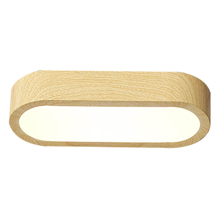 Modern Minimalist Oval Strip Wood Grain Hardware LED Flush Mount Ceiling Light For Hallway