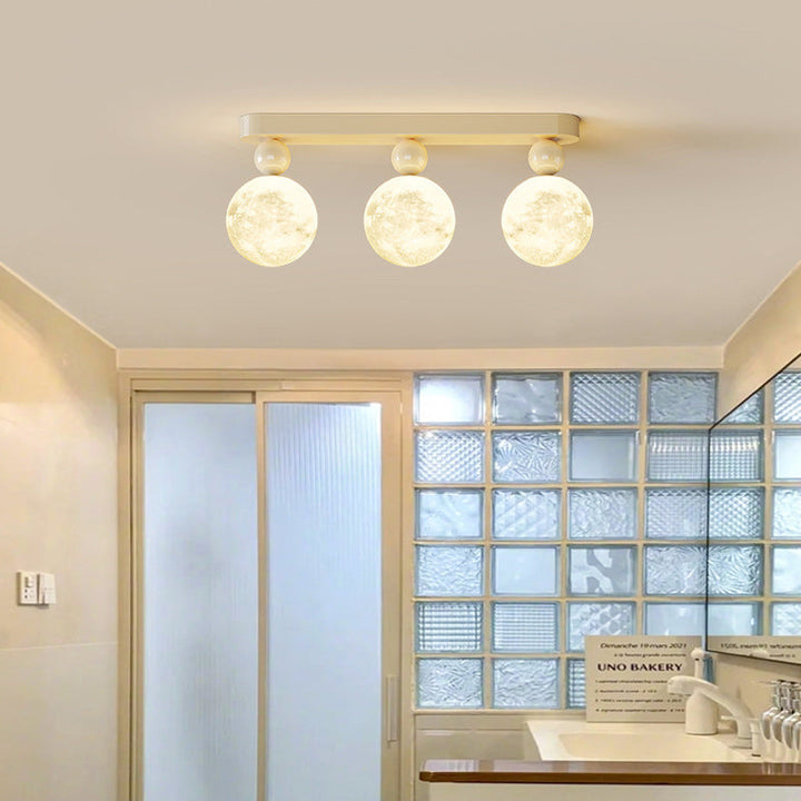 Moderne minimalistische rechteckige runde Kugel Mond Eisen Harz 1/2/3 Licht Semi-Flush Mount Deckenleuchte für Flur 