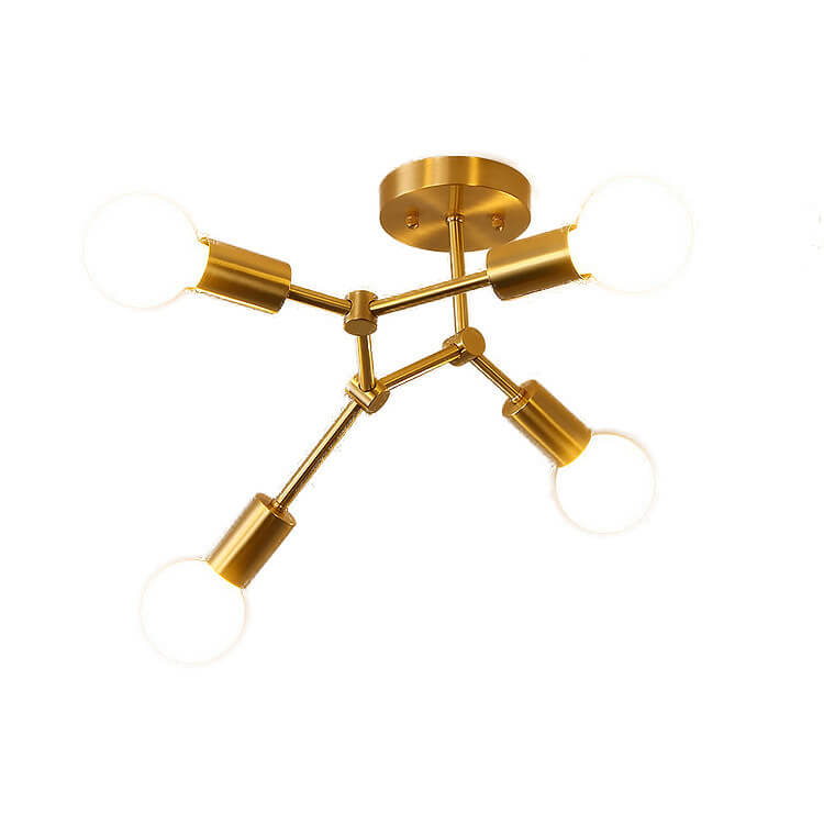 Contemporary Industrial Exposed Bulb Copper Branch 3/4 Light Semi-Flush Mount Ceiling Light For Living Room