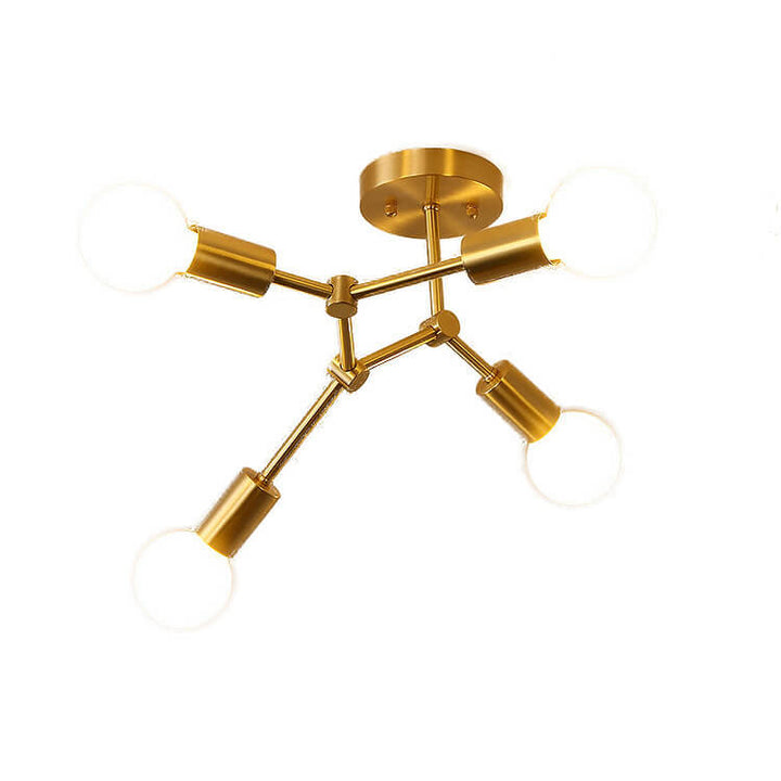 Contemporary Industrial Exposed Bulb Copper Branch 3/4 Light Semi-Flush Mount Ceiling Light For Living Room