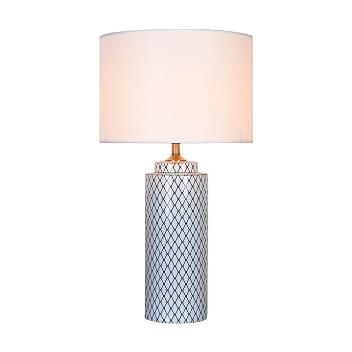 European Minimalist Ceramic Cylinder Fabric Shade 1-Light Table Lamp