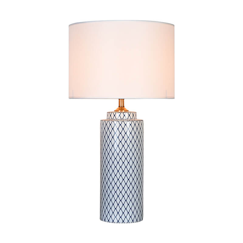 European Minimalist Ceramic Cylinder Fabric Shade 1-Light Table Lamp