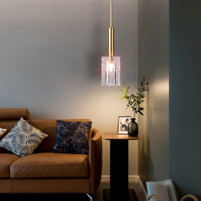 Modern Luxury Crystal Square Copper 1-Light Pendant Light for Living Room Bedroom