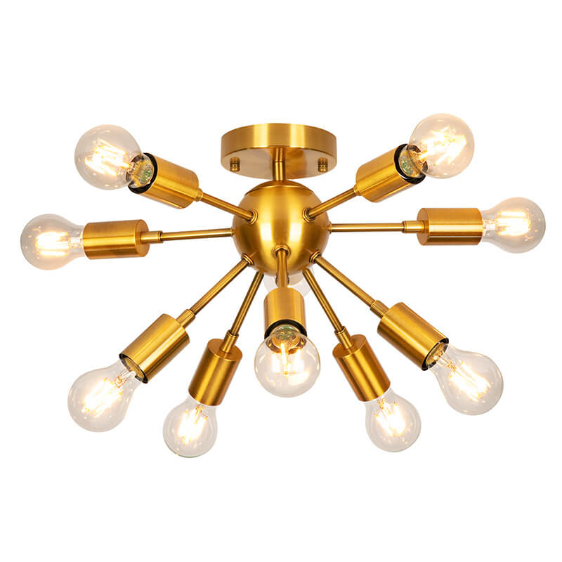 Moderna Araña de Luces de Cristal con Marco de Hierro Acabado en Oro Glamuroso de 10 Luces 
