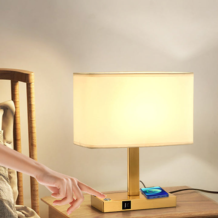 Modern Minimalist Rectangular Cloth Iron 1-Light Table Lamp For Living Room