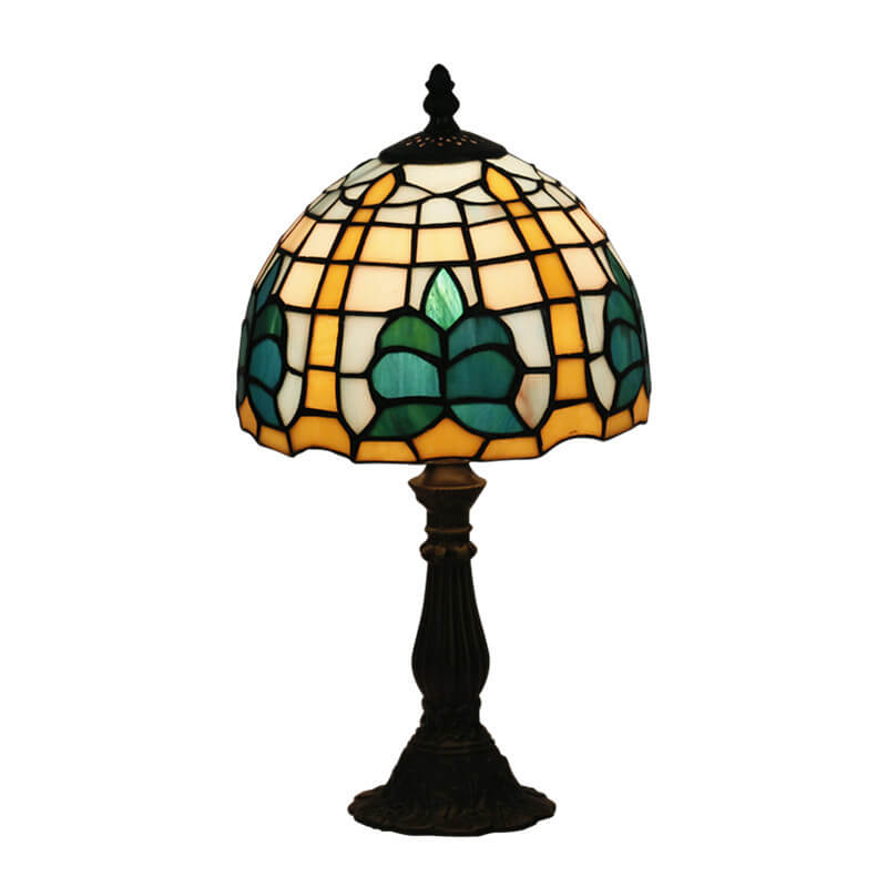 Tiffany Retro Mediterranean Leaves Stained Glass 1-Light Table Lamp