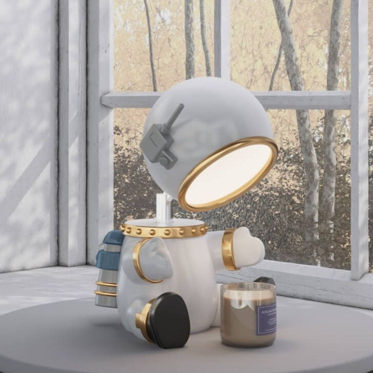 Lámpara de mesa de cera fundida con temporizador de 1 luz de robot de resina creativa de dibujos animados 