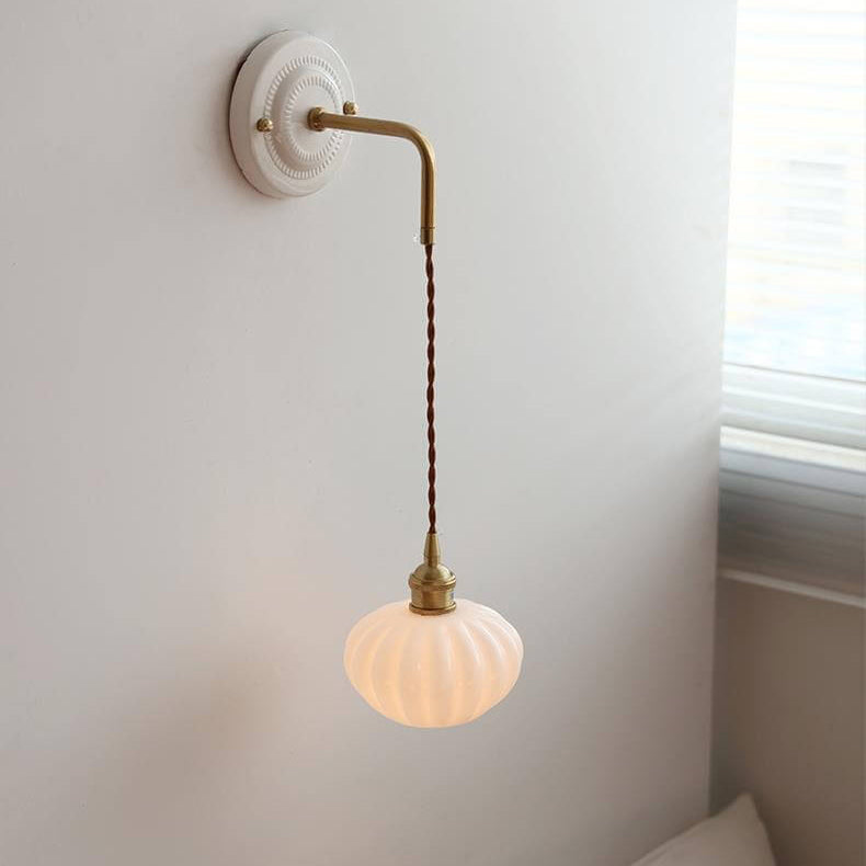 Japanese Minimalist Glass Round Ceramic Base 1-Light Wall Sconce Lamp