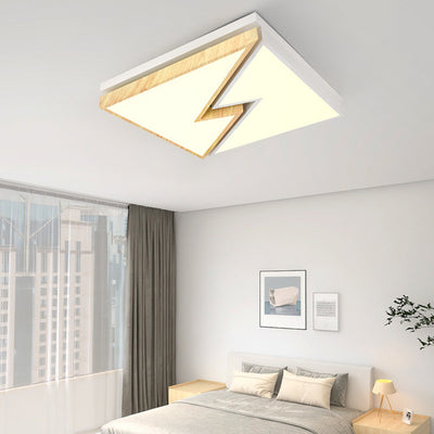 Zeitgenössische nordische quadratische rechteckige Holzmaserung Blitz Eisen Acryl LED Unterputz Deckenleuchte für Wohnzimmer 