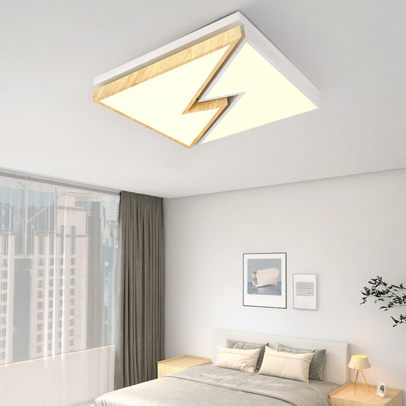 Zeitgenössische nordische quadratische rechteckige Holzmaserung Blitz Eisen Acryl LED Unterputz Deckenleuchte für Wohnzimmer 