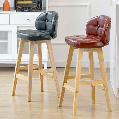 Moderner minimalistischer quadratischer Holz-Leder-Schaum-Barhocker mit vier Beinen und Rückenlehne für das Esszimmer 
