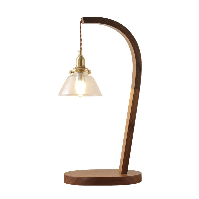 Traditionelle japanische runde Tischlampe aus Holz und Glas mit 1 Licht für Wohnzimmer 