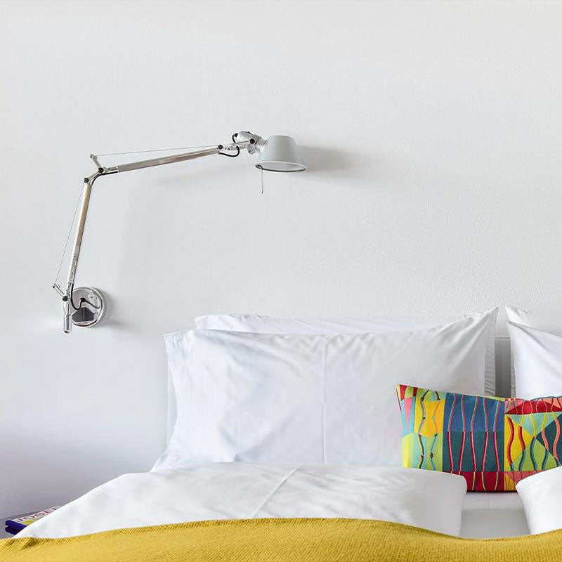 Contemporary Industrial Aviation Aluminum Hat Shade Foldable Double Rod Long Arm 1-Light Wall Sconce Lamp For Bedroom