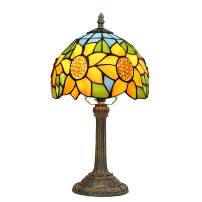 Traditionelle Tiffany-Tischlampe in Sonnenblumen-Regenschirmform aus Kunstharzglas mit 1 Licht für Schlafzimmer 