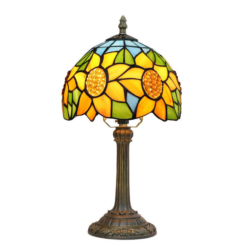 Traditionelle Tiffany-Tischlampe in Sonnenblumen-Regenschirmform aus Kunstharzglas mit 1 Licht für Schlafzimmer 