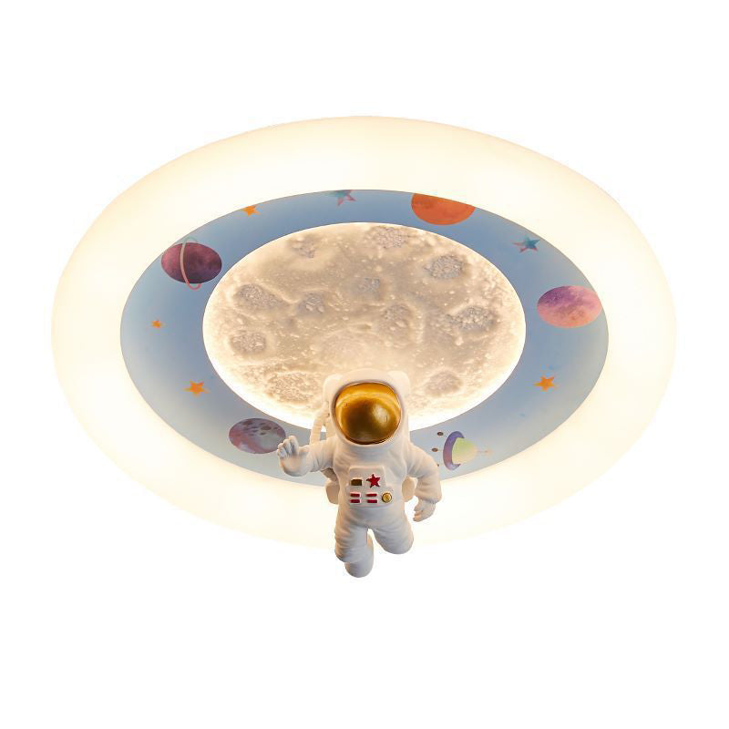 Moderne Art Deco Kinder Eisen Harz Acryl Runde Mond Astronaut LED Unterputz Deckenleuchte Für Schlafzimmer 