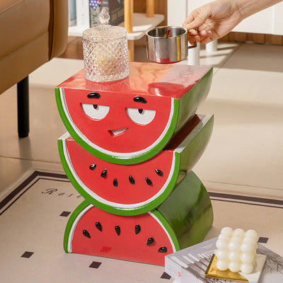 Table d'extrémité en résine au design contemporain de pastèque et de pêche pour salon 